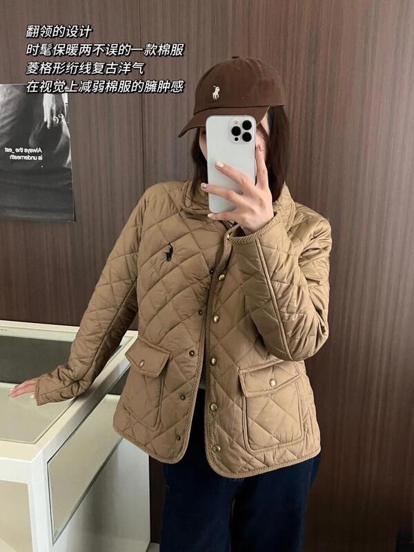 Xiaoma~Ball 冬菱形ラペルコントラストカラー多用途スモールフレグランスダウンジャケットスリムで軽い菱形コットンジャケット|undefined