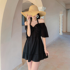 Women's large size one-piece conservative swimsuit covers the flesh and looks slim with steel rings to gather fat mm 200 pounds hot spring resort swimsuit