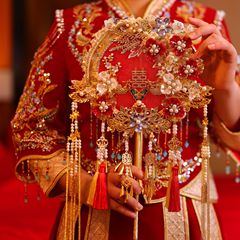 両面2色重工団扇花嫁結婚diy材料古風手作り秀禾高級マスク喜扇