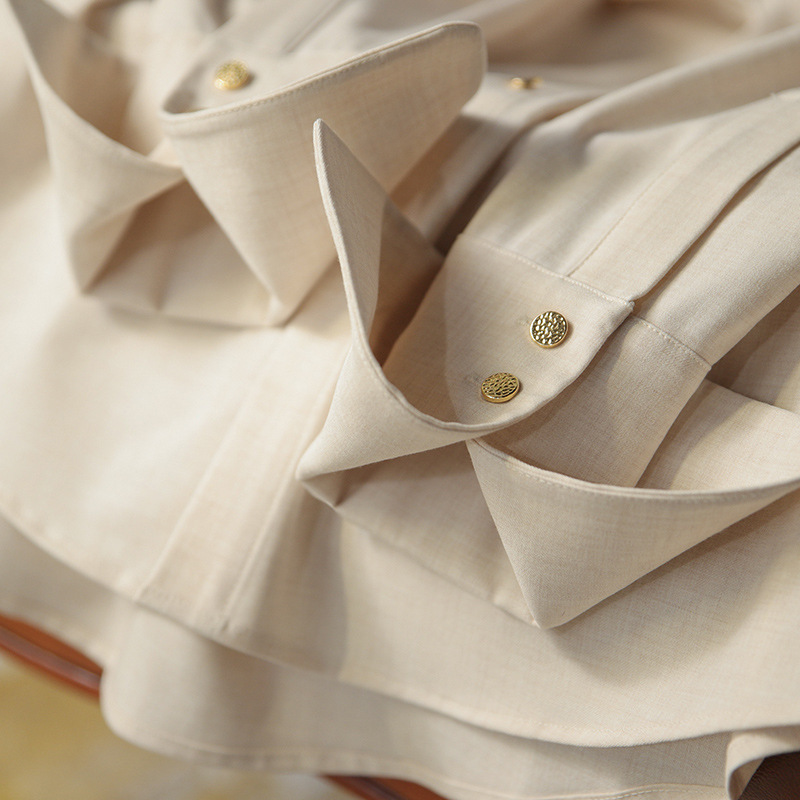 Spot factory wholesale new solid color fine zhi sense! Women's Worsted Wool Dark Pattern French Long-Sleeved Straight Shirt