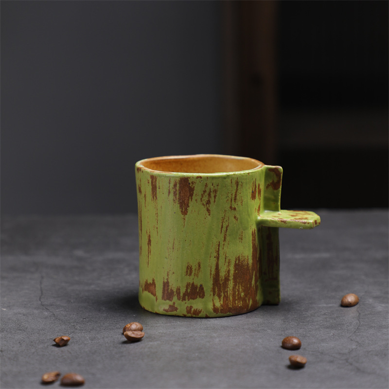 Grobkeramik-Vintage-Becher mit kreativem Henkel, hochwertige Kaffee- und Frühstückstasse im orientalischen Stil_voghion.com