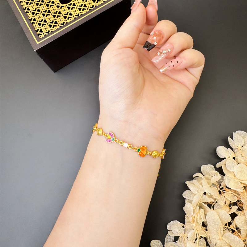 Vietnam oro ardiente azul colorido goteo de aceite mariquita pulsera multifacé no se desvanecerá alta sensación de joyas de regalo de amigos