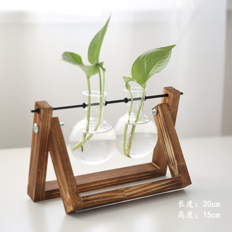 Creativo planta hidropónica soporte de madera transparente florero escritorio contenedor fresco salón moderno decoraciones adornos