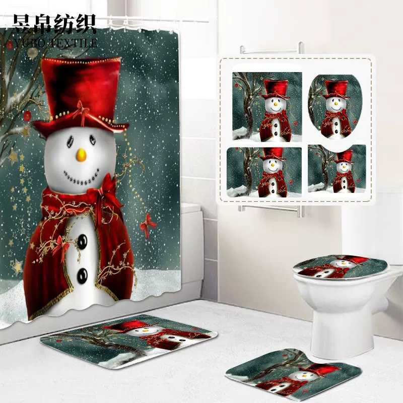 亚马逊数码印花浴室四件套浴帐冬天神器浴室帘防水帘防霉防水浴帘