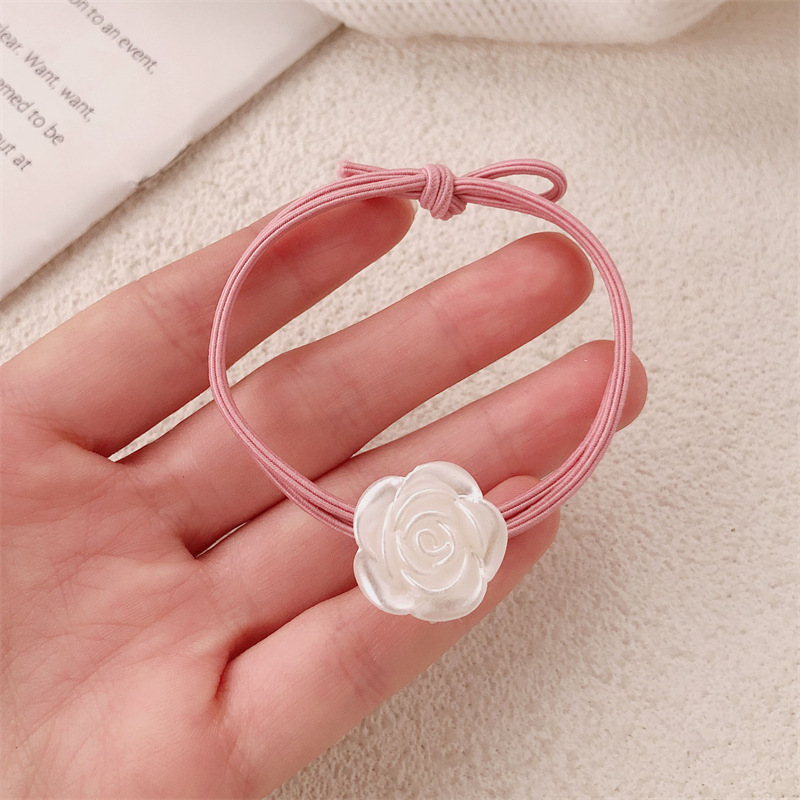 Versión coreana de la cuerda de la cabeza de la camelia accesorios para el cabello niña atar la cabeza temperamento de alta elasticidad rosa banda de goma anillo para el cabello cuerda para el cabello