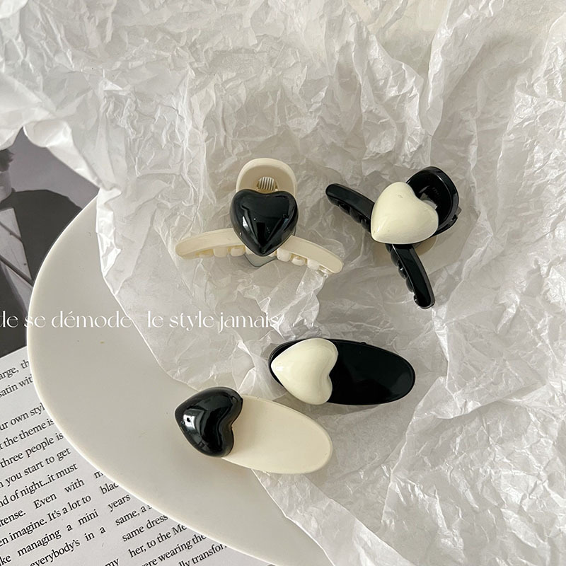 Clip per capelli semplice in bianco e nero con mini piccola a forma di fiocco dolce e carino, con becco d'anatra, accessori per capelli semplici e coordinati_voghion.com