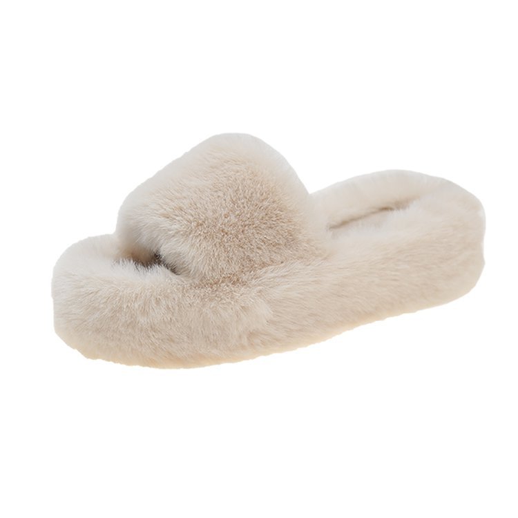 2023 new thick bottom one-word solid color foreign trade plus size fleece slippers flat bottom plush fur slippers casual fashion_voghion.com