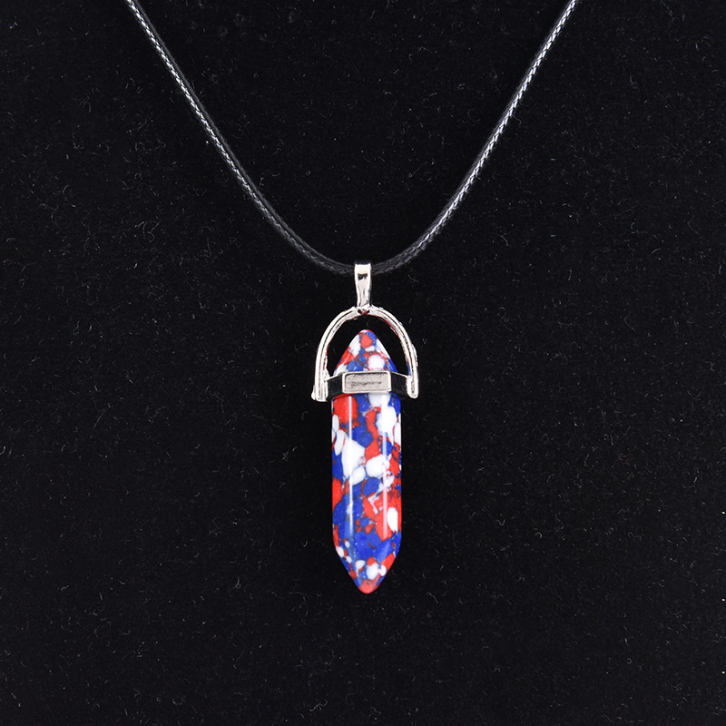 Cristal natural ágata columna hexagonal colgante diamante bala collar al por mayor cuarzo punto colgante