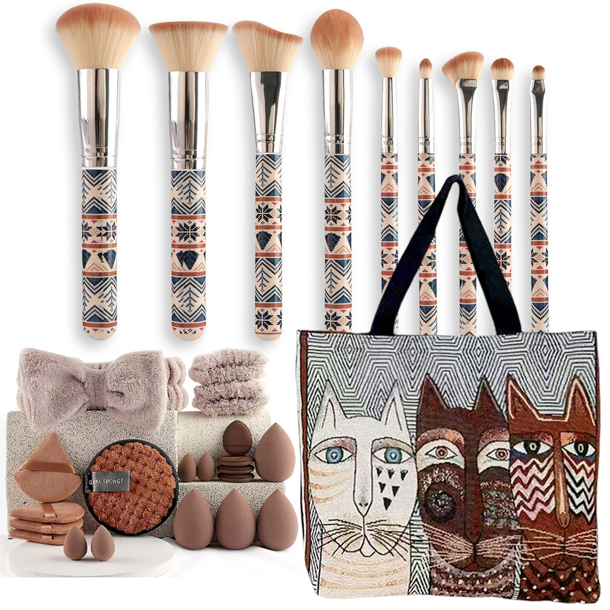 30 herramientas de maquillaje 9 pinceles de maquillaje + 20 polvo + 1 combinación de bolsa de viaje