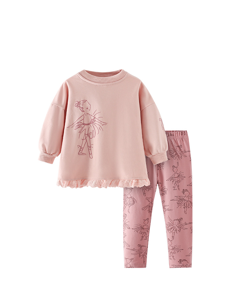 Trajes de niñas malwee transfronterizos otoño y invierno nuevos niños europeos y estadounidenses cuello redondo manga larga lindos dos juegos de niñas pequeñas