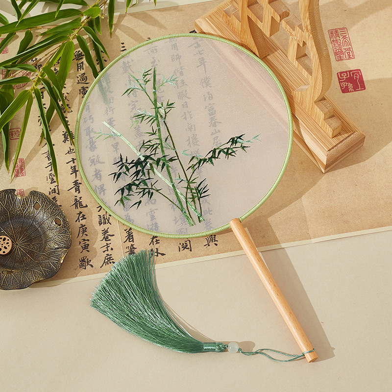 Xuanshuo 中国風扇子両面刺繍古代扇子蘇刺繍女性漢服チャイナドレス子供ダンス八枚花びら刺繍|undefined
