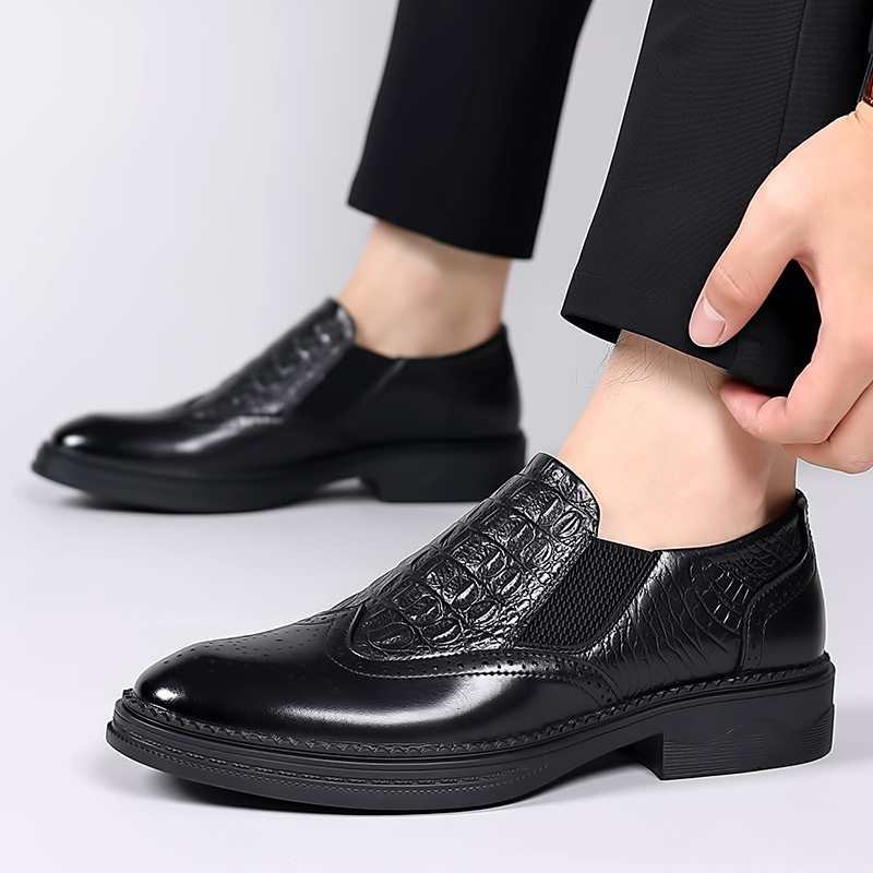 Giày da nam công sở Oxford cổ điển làm thủ công, da bò thật, mũi tròn, cổ thấp — PZ7103 màu nâu, PZ7103 màu đen