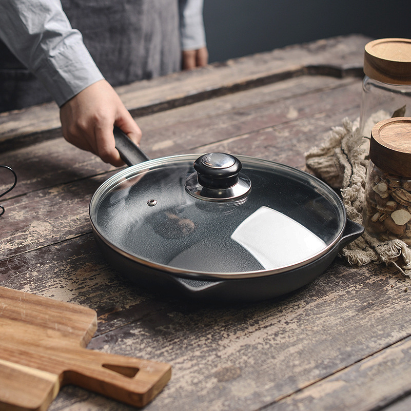 Pequeña Felicidad sartén de hierro fundido sartén antiadherente hogar tortilla sin recubrimiento panqueque bistec pan Cocina de Inducción Universal
