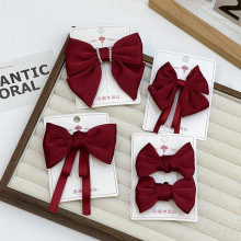 在逃公主缎面红色小蝴蝶结头饰夹鸭嘴儿童精致颅顶发夹气质弹簧夹