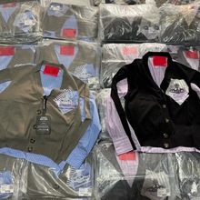 日系小众设计土星刺绣拼接针织开衫女25秋冬新款条纹宽松衬衫外套