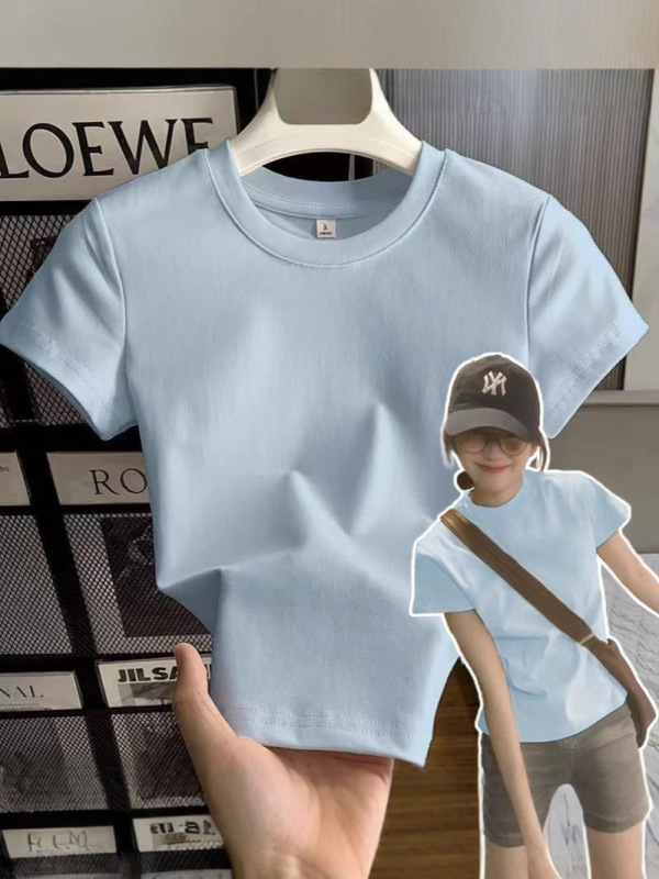 【店頭売れ筋】夏厚手純綿香港風シックな右肩半袖Tシャツレディース春夏ネイビーブルートップス|undefined