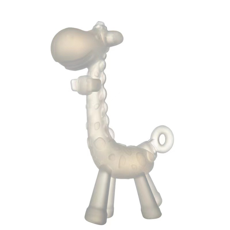 Inglés tarjeta de bebé silicona líquida girafa goma de diente segura silicona palillo molar bebé ciervo mordedor goma