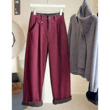 加绒加厚哈伦牛仔裤女冬2025新款遮胯高腰宽松梨形显瘦老爹萝卜裤