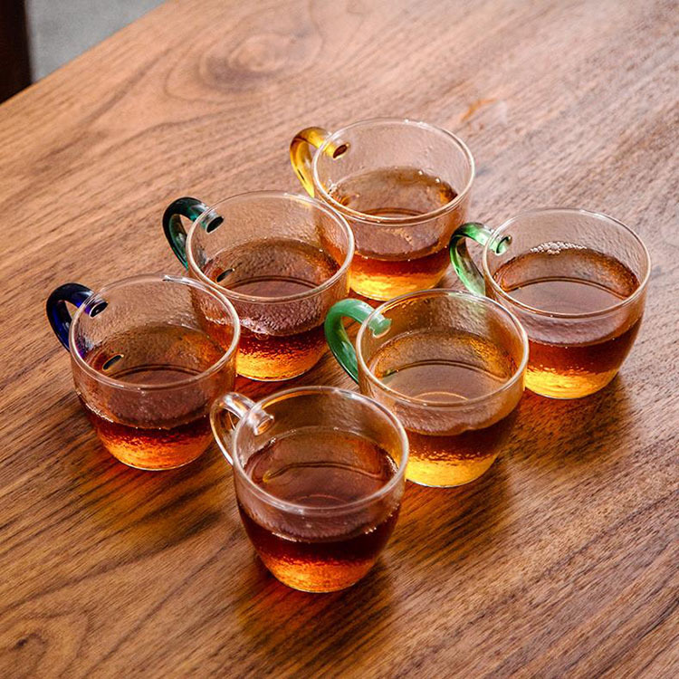 Patrón de martillo de vidrio borosilicato para el hogar taza de té pequeña taza de té con mango taza de té de Kung Fu juego de té sola taza pequeña taza de té