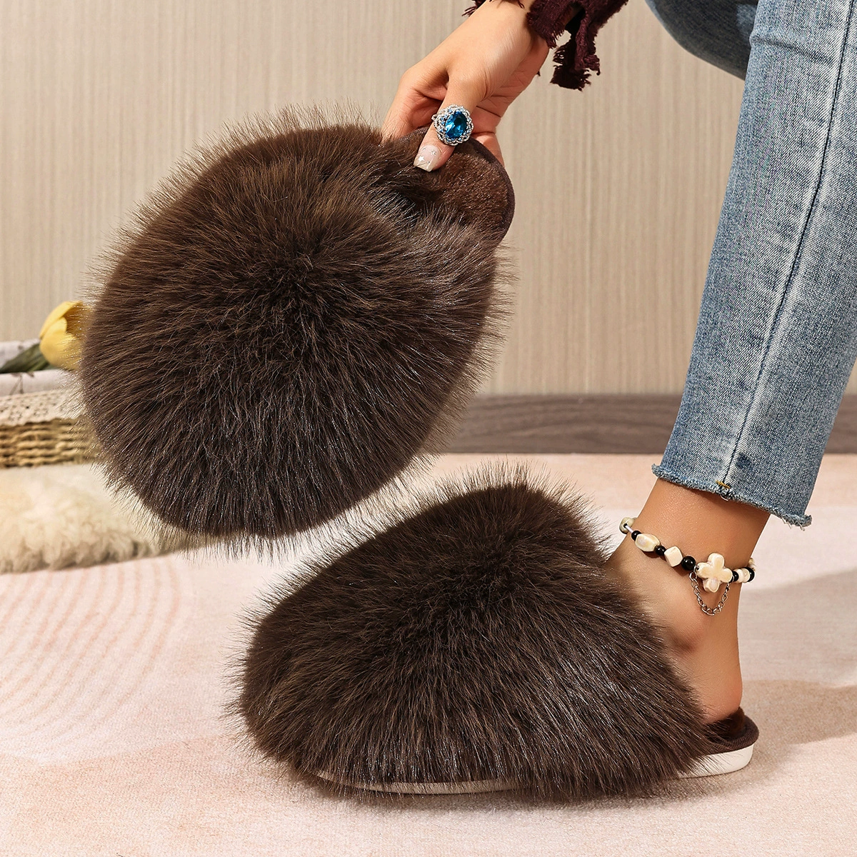 (Cross-border trading), winter keep warm multicoloured slippers, plus size, adds volume, soft sole