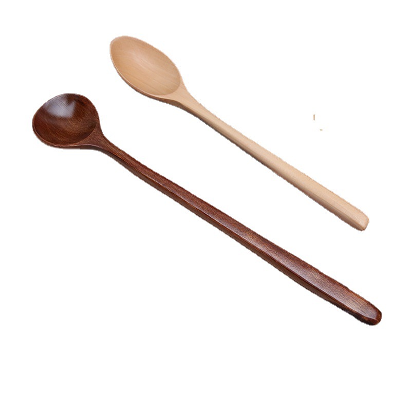 Cuchara de mango largo de estilo japonés de madera maciza vajilla para el hogar cuchara de sopa de pintura grande cuchara de mezcla de café preparada cuchara de madera de helado al por mayor