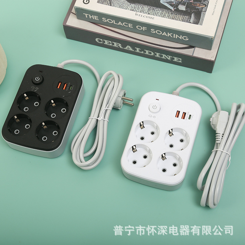 Enchufe multifuncional de estilo europeo, caja de color neutro blanco y negro, enchufe de comercio exterior ruso