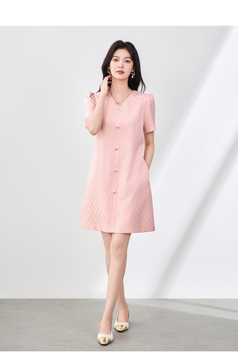Váy chữ A tay bồng chất liệu jacquard cao cấp tôn dáng — Màu đen chi tiết 11