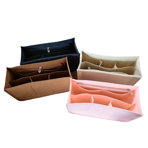 Felt-lined mcm-style tote bag for women, featuring a felt cosmetic organizer and a