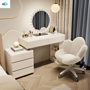 2025 New Dressing Table Bedroom Bucket Cabinet Integrated Modern Simple Solid Wood Makeup Table Bedside Table Small Apartment Cream