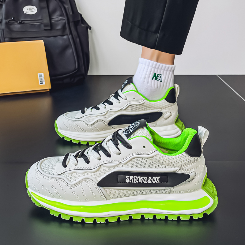 Forrest Gump Shoes European Station Four Seasons Zapatos deportivos casuales transpirables de malla Zapatos de fondo grueso de moda de todo fósforo para aumentar los zapatos de papá