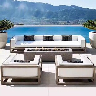 Outdoor aluminum alloy leisure furniture waterproof sunscreen courtyard garden wood grain paint rattan chair terrace outdoor balcony sofa