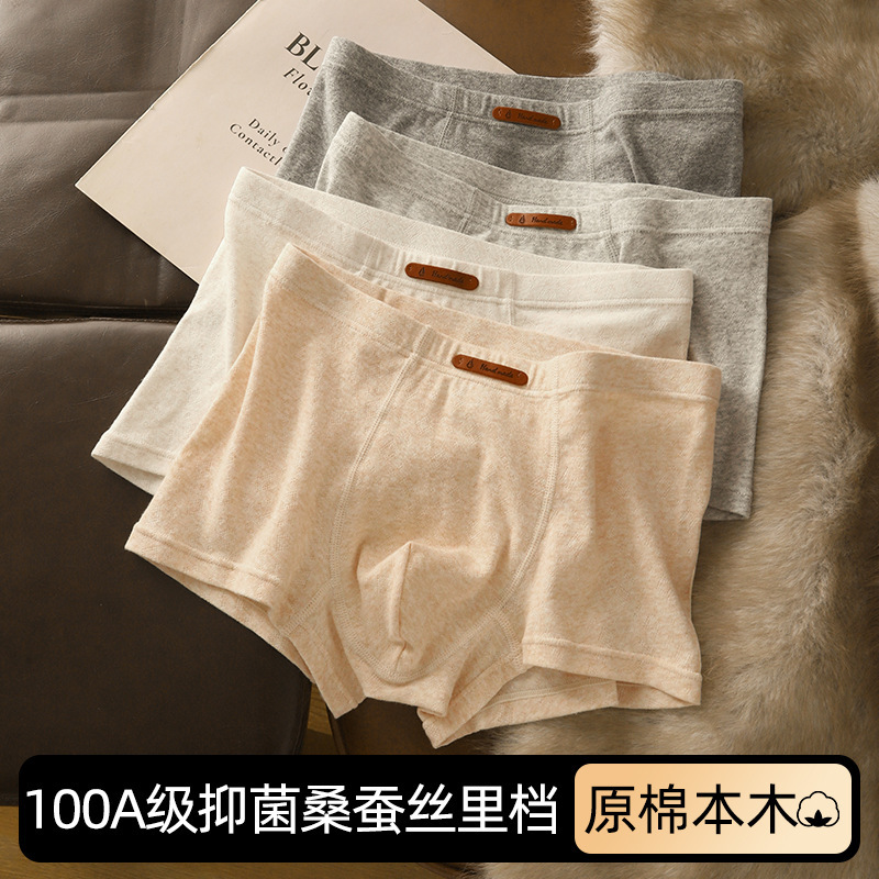 Men's High-End Mulberry Silk Pure Cotton Underwear 100A Antibacterial Boys' Student Colorful Yarn Cotton Jacquard Boxer Shorts