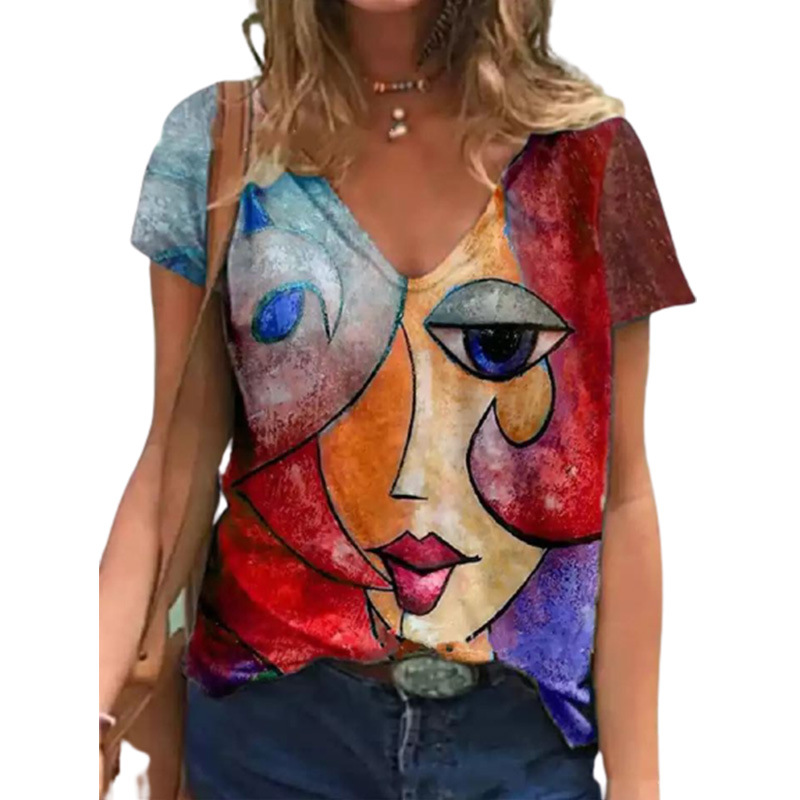 Trendy abstract print T-shirt
