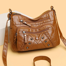 水洗皮包女2024新款时尚中老年妈妈包百搭大容量多隔层女士斜挎包