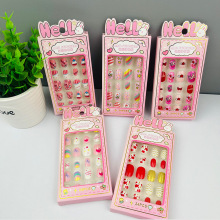 跨境24片儿童穿戴甲卡通指甲贴学生美甲贴女孩果冻胶外贸甲片批发