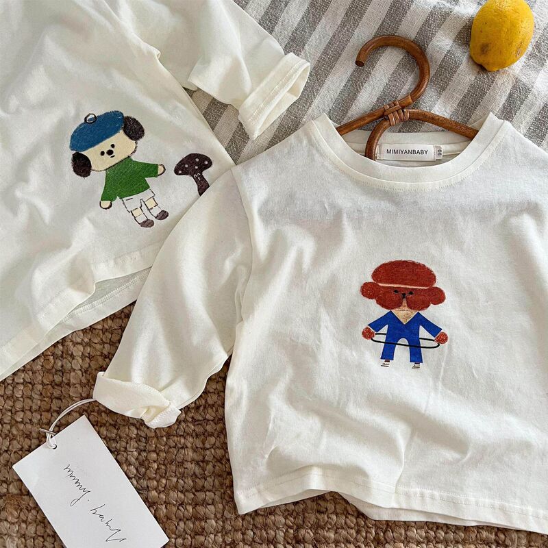 Children's T-Shirt 2026 Spring Boys and Girls Japanese Cartoon Trendy Brand Long Sleeve T-Shirt Baby Round Neck Toddler Base Shirt Top