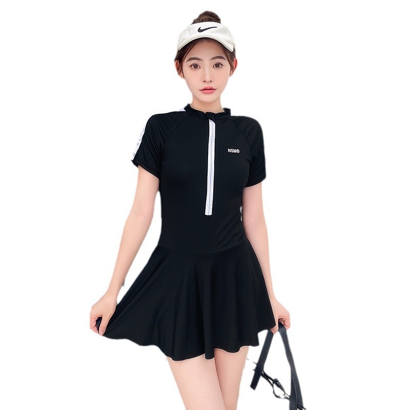 Traje de baño de una pieza de las mujeres vestido de verano nuevo traje de baño adelgazante que cubre el vientre deportes profesionales conservador pequeño pecho push up traje de baño