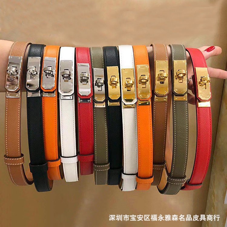 新款h家女款kelly腰带可调节款头层牛皮裤带简约百搭收腰细款腰带