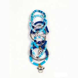 美加墨世界足球多色软陶堆叠手链合金吊坠亚克力字母弹力手链套装