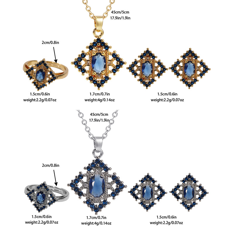 Copper Elegant Rhombus Inlay Zircon Jewelry Set display picture 5