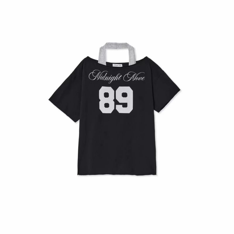 在庫あり韓国ニッチトレンディブランドアメリカンスタイルホルターネックオフショルダーレターナンバー半袖Tシャツベストスーツ女性用|undefined