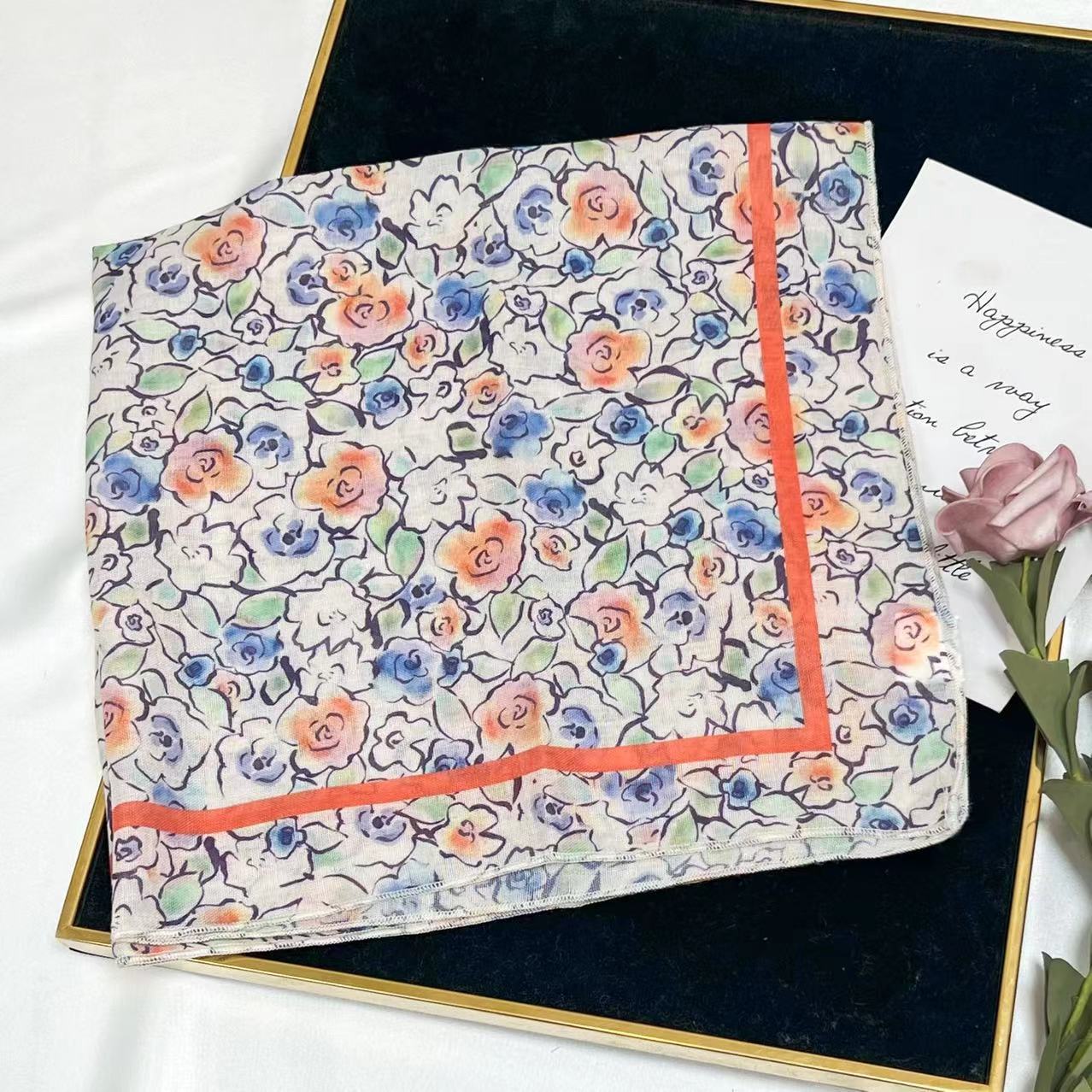 60g Weight Kerchief Classification Daily Occasion cotton and linen Material Flower Pattern Summer Season Women's Gender IG Style Style Women's IG Style Flower Cotton And Linen Kerchief 148
