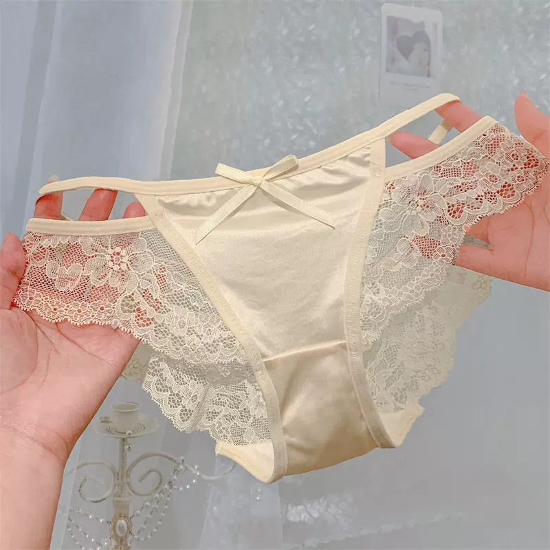 跨境新款法式简约性感高档女士网纱蕾丝内裤镂空低腰三角裤批发