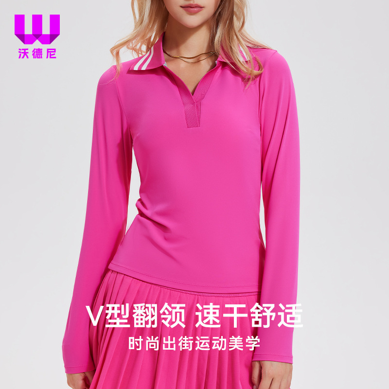 V-Neck Tennis Wear Women's Long-Sleeved Polo Shirt Sports Lapel Business T-Shirt Golf Casual Quick-Drying Fitness Top