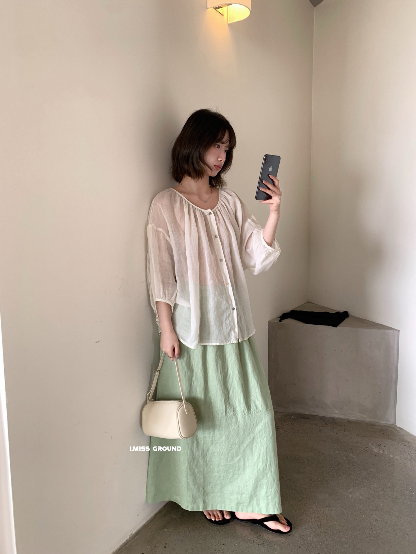 Áo sơ mi nữ linen tay lỡ phong cách Pháp i miss 2026 — xanh đậm, màu trắng, Bột cam, Vàng nhạtcolor chi tiết 23
