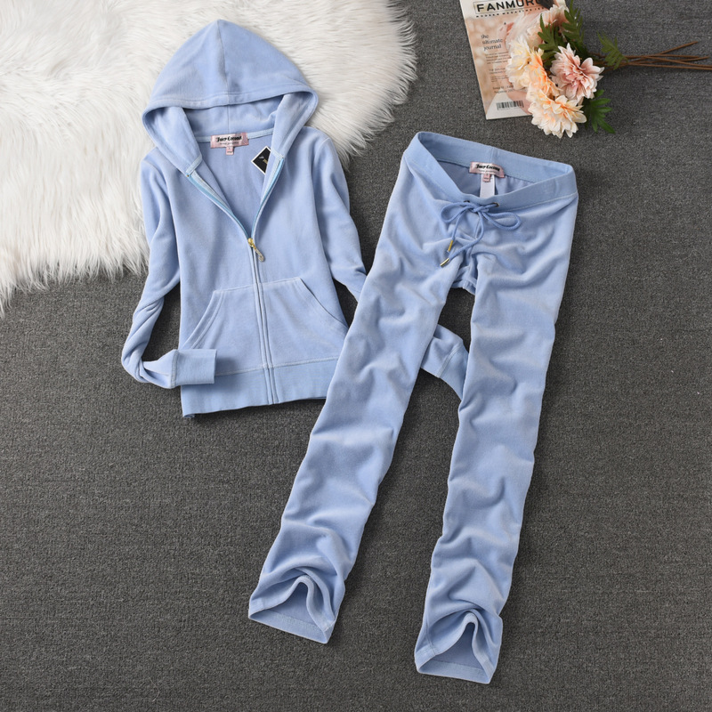 New Velvet Sports suit Women's Spring and Autumn JC Slim Elegant Korean Style plus size Casual Fashion Clear Color Two-piece Set