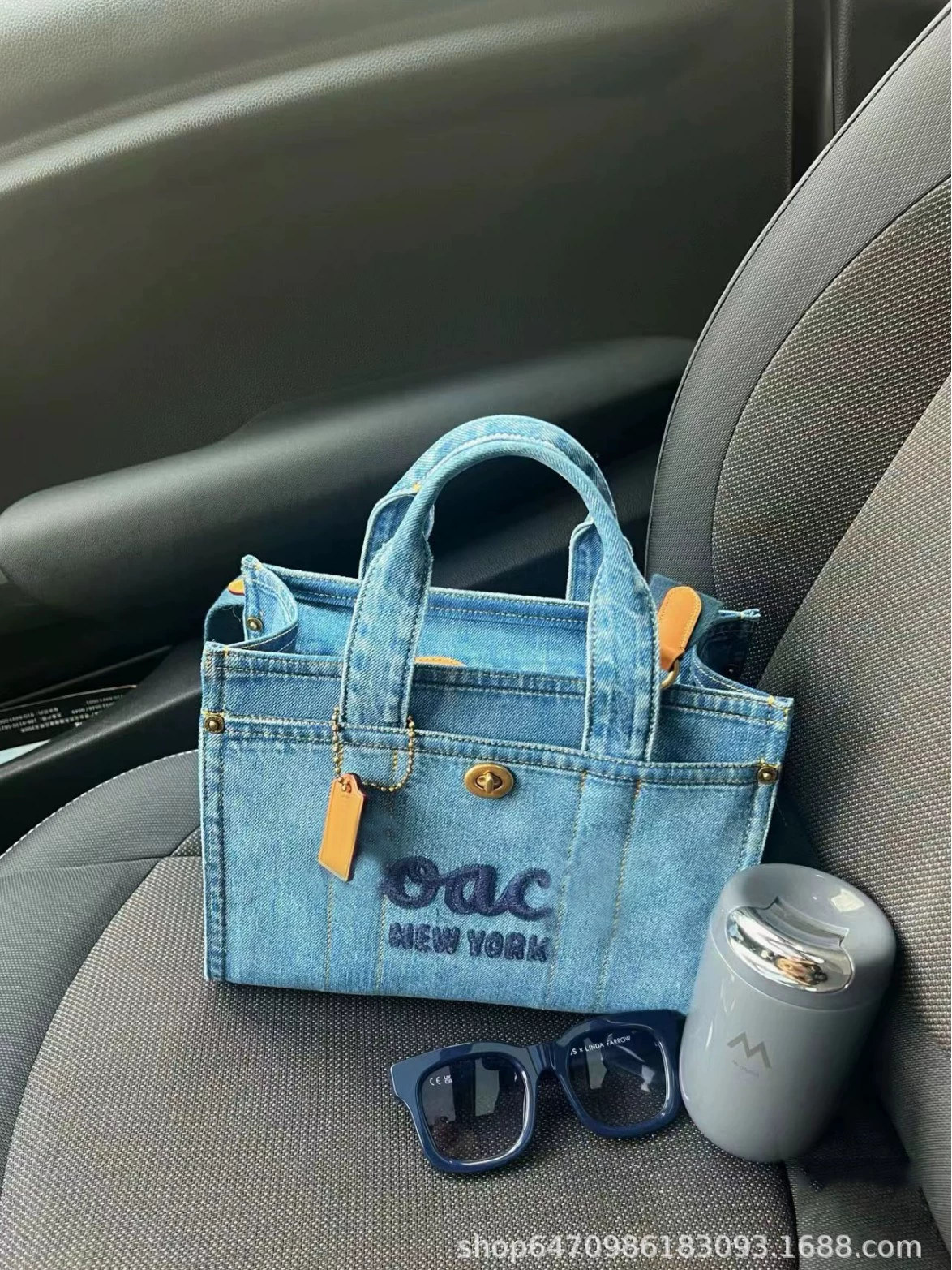 Fashionable denim handheld capacious shoulder bag, laptop