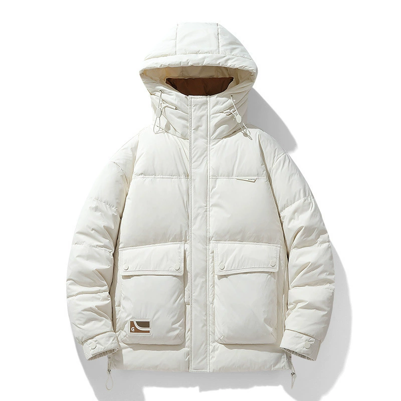 Пуховик для путешествий с капюшоном, утеплённый, M–4XL, off white/чёрный/зелёный