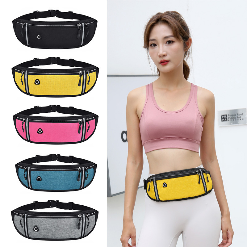 Running Fitness Reflective Strip Waist Bag for Men and Women Outdoor Sports Waist Bag with Headphone Hole Mobile Phone Bag Close-Fitting Coin Purse