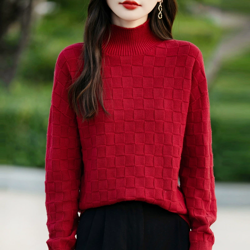 Толстый хлопковый свитер с половинным вырезом женский осенний и зимний новый свободный дикий нижний свитер теплый и дышащий свитер